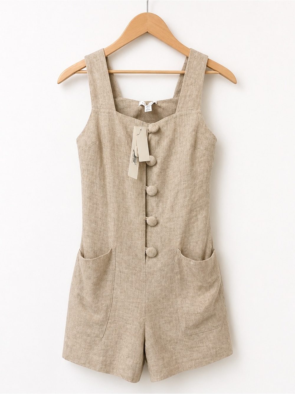 Topshop NWT Beige Button Front Romper Utility Chic Shorts Jumpsuit